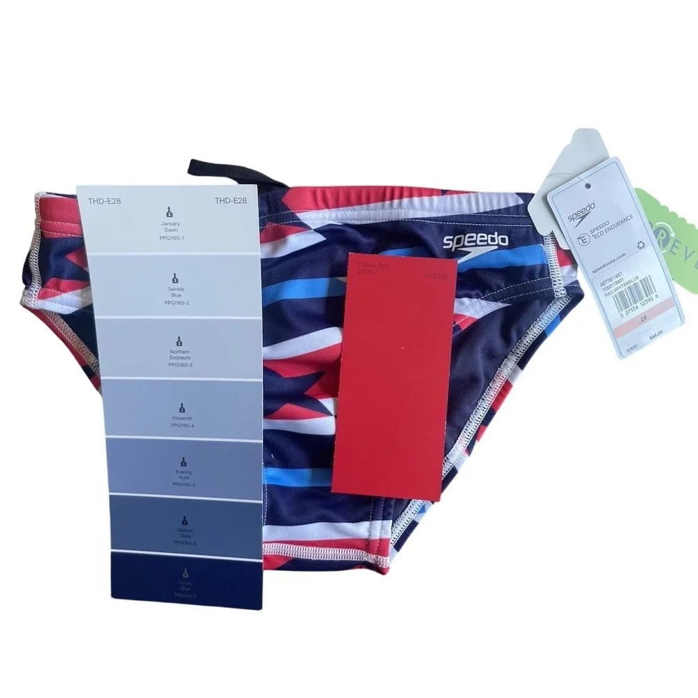 Speedo Eco Endurance Rad White & Blue Patriotic USA Stars Men Swim Brief 28 NWT